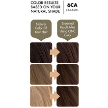Cargar imagen en el visor de la galería, ONC 6CA Caramel Hair Dye With Organic Ingredients 120 mL / 4 fl. oz. Color Results