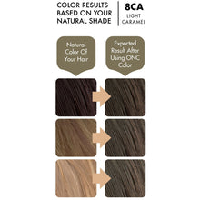 Cargar imagen en el visor de la galería, ONC 8CA Light Caramel Hair Dye With Organic Ingredients 120 mL / 4 fl. oz. Color Results