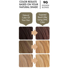Cargar imagen en el visor de la galería, ONC 9G Golden Blonde Hair Dye With Organic Ingredients 120 mL / 4 fl. oz. Color Results