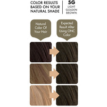 Cargar imagen en el visor de la galería, ONC 5G Light Golden Brown Hair Dye With Organic Ingredients 120 mL / 4 fl. oz. Color Results
