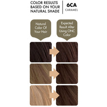 Cargar imagen en el visor de la galería, ONC 6CA Caramel Hair Dye With Organic Ingredients 120 mL / 4 fl. oz. Color Results
