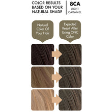 Cargar imagen en el visor de la galería, ONC 8CA Light Caramel Hair Dye With Organic Ingredients 120 mL / 4 fl. oz. Color Results
